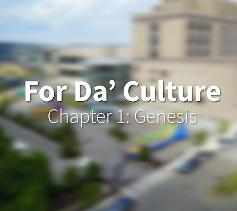 A blurry photo of the city with text that reads " for da ' culture chapter 1 : genesis ".
