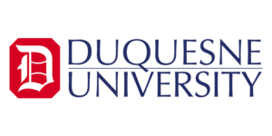 A Black And Blue Logo For Duquesne University.
