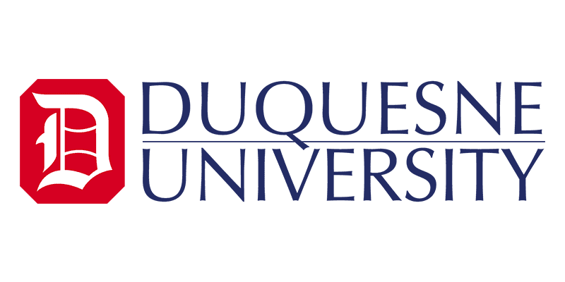 A black and blue logo for duquesne university.