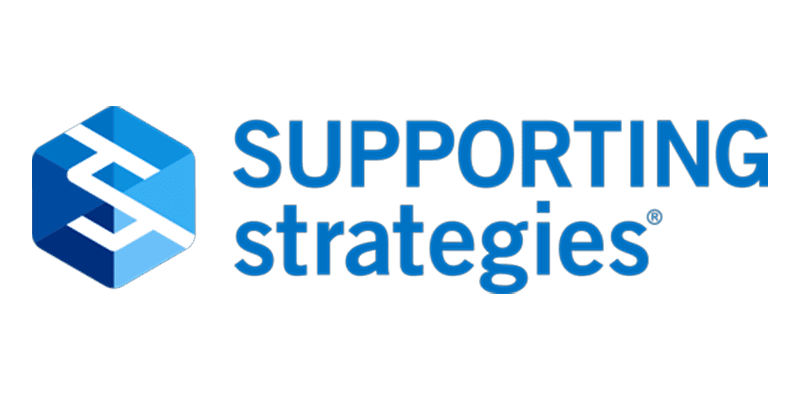 A blue text that reads " support strategies ".