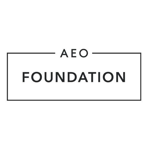 A black and white logo of the aeo foundation.