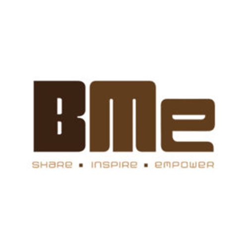 A brown and white logo of bme