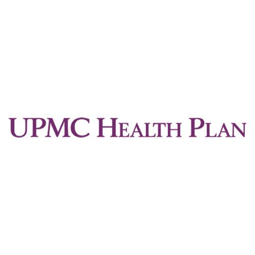 A purple and white logo for upmc health plan.